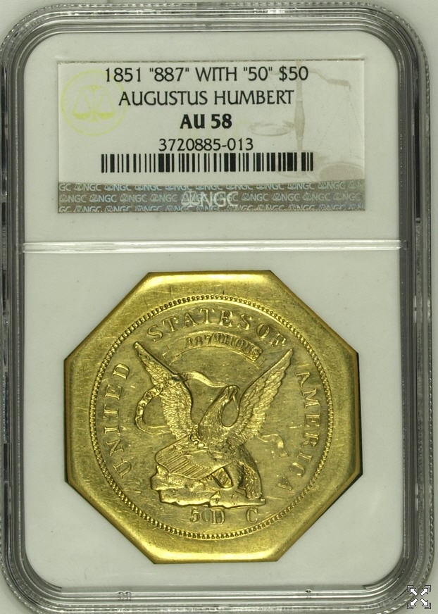 アンティークコイン アメリカ 50ドル金貨1851ハンバート887 ＄50 LE