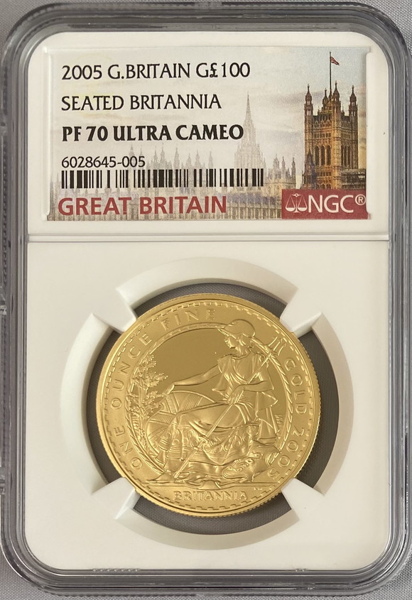【動画あり】グレートブリテン2005年シーテッドブリタニア100ポンド金貨NGC-PF70UCAM