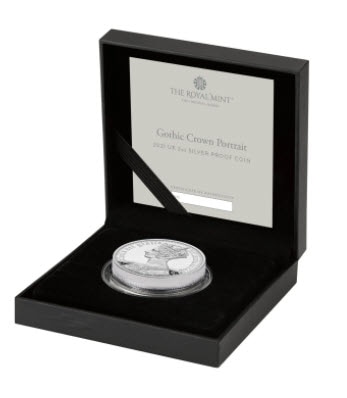 グレートブリテン2021年ニューゴシッククラウンポートレイト2オンス5ポンド銀貨オリジナル箱付き