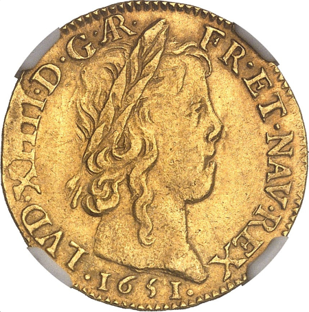 レア度4-R4】フランス 1651(RAT)年 ルイ14世 1ルイドール金貨 NGC-MS62