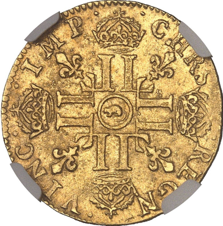 レア度4-R4】フランス 1651(RAT)年 ルイ14世 1ルイドール金貨 NGC-MS62