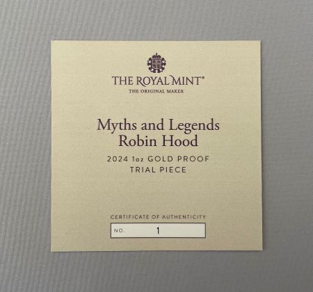 【トライアル・ピース】グレートブリテン 2024年 Myths and Legends ロビンフッド チャールズ3世 1オンス 100ポンド プルーフ金貨 NGC-PF70 UCAM