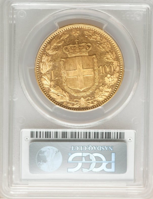 レア度1-R1】イタリア 1883-R年 ウンベルト1世 100リラ金貨 PCGS-MS62