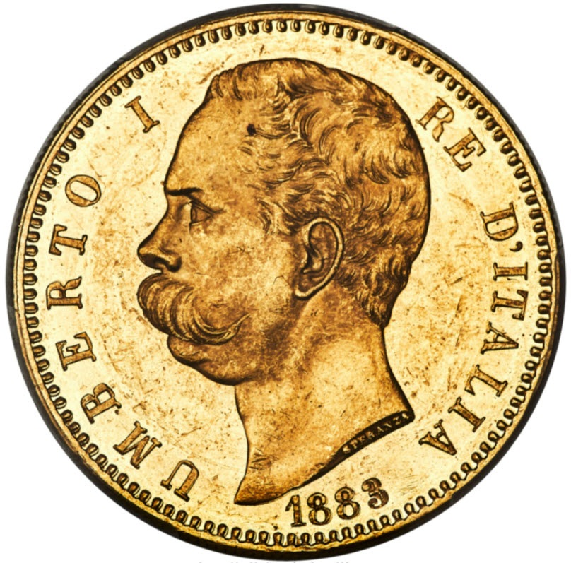 レア度1-R1】イタリア 1883-R年 ウンベルト1世 100リラ金貨 PCGS-MS62