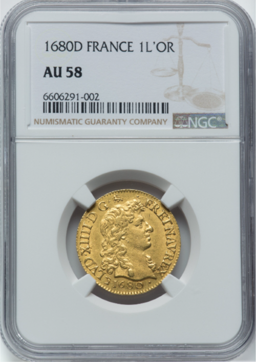 【レア度2R2】アンティークコイン フランス 1680D年 ルイ14世 1ルイドール金貨 NGCAU58 アンティークコイン 欧州