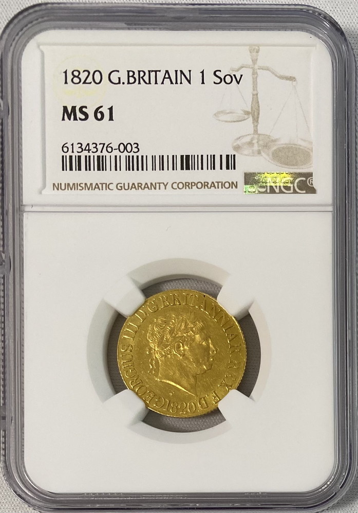 動画あり】グレートブリテン ジョージ3世 1820年 ソブリン金貨 NGC