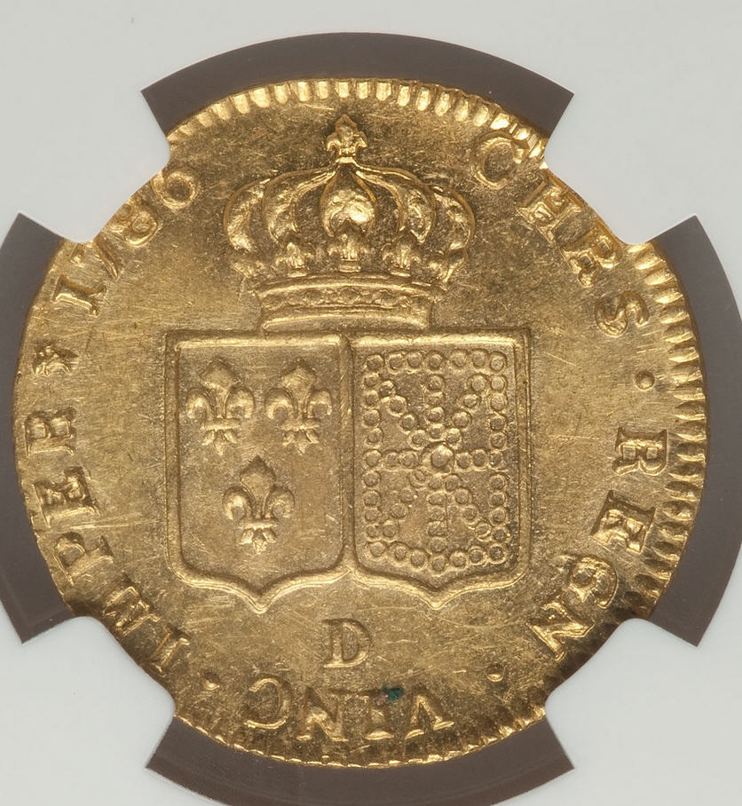 【動画あり】フランス2ルイドール金貨 France Louis XVI gold 2 Louis d'or 1786-D, Lyon mint, KM592.5, Fr-474, Gad-363, MS62 NGC