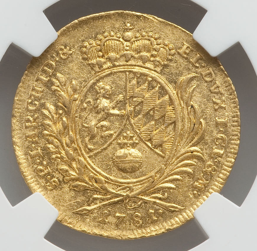 【動画あり】ドイツ1ダカット金貨 German States Bavaria. Karl Theodor gold Ducat 1781 AU55 NGC