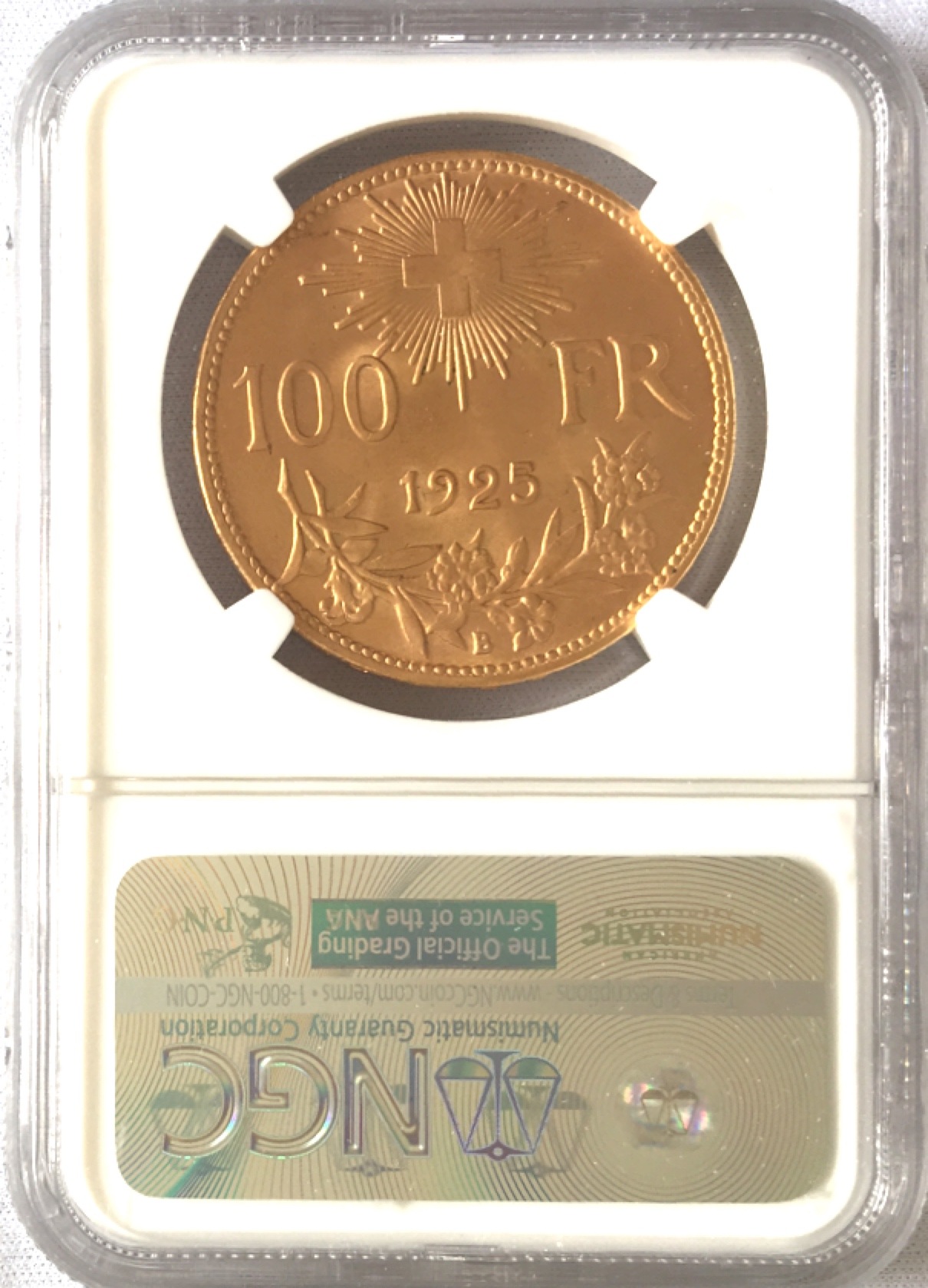 【動画あり】アンティークコイン スイス 1925年アルプスの少女 ブレネリ100フラン金貨 MS64 NGC