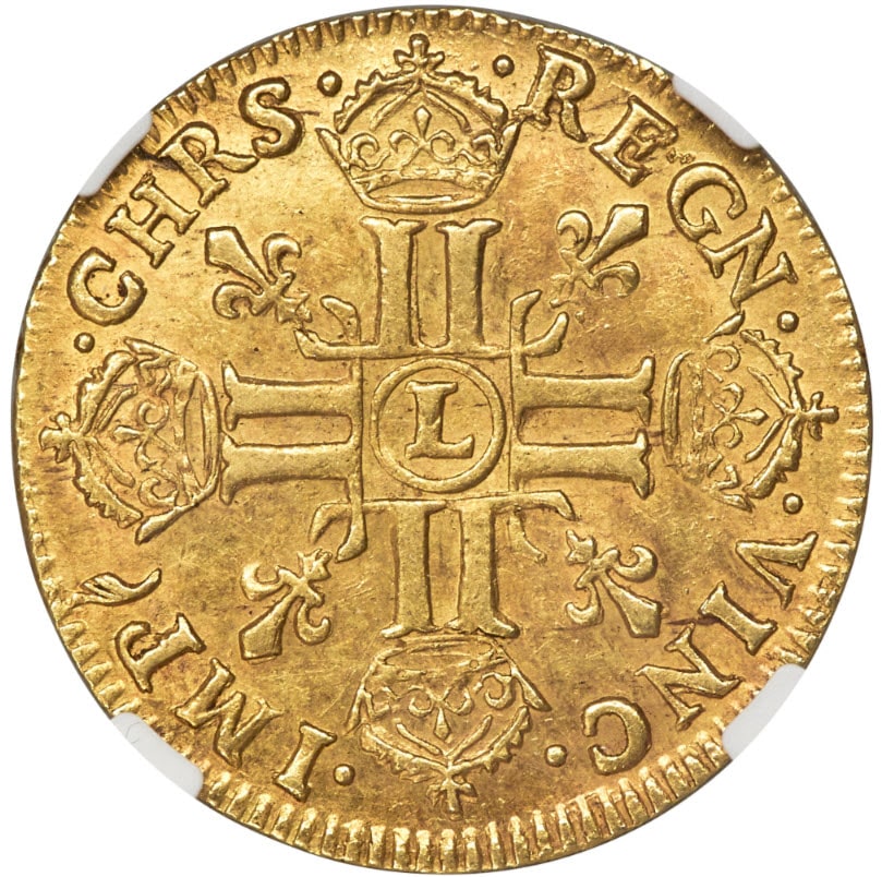 【レア度1-R1】フランス 1669-L年 ルイ14世 1ルイドール金貨 NGC AU58