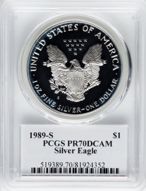 【ジョン・マーカンティ サイン入り】 アメリカ 1ドル シルバーイーグル銀貨 1989-S年 PCGS PR70-DCAM