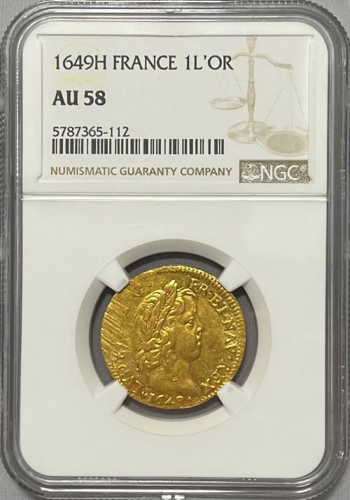 【レア度2-R2】フランス 1649-H年 ルイ14世 1ルイドール金貨 NGC-AU58