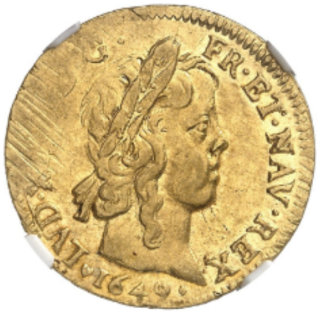 【レア度2-R2】フランス 1649-H年 ルイ14世 1ルイドール金貨 NGC-AU58