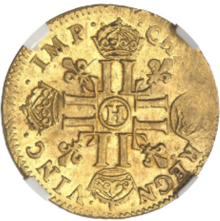 【レア度2-R2】フランス 1649-H年 ルイ14世 1ルイドール金貨 NGC-AU58
