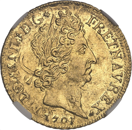 動画あり】フランス 1701-A年 ルイ14世 2ルイドール金貨 NGC