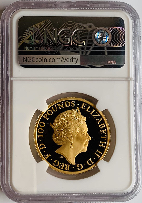 グレートブリテン クイーンズビースト 2020年 ホワイトライオン100ポンド純金プルーフ金貨NGC-PF70UCAM-2175430-024