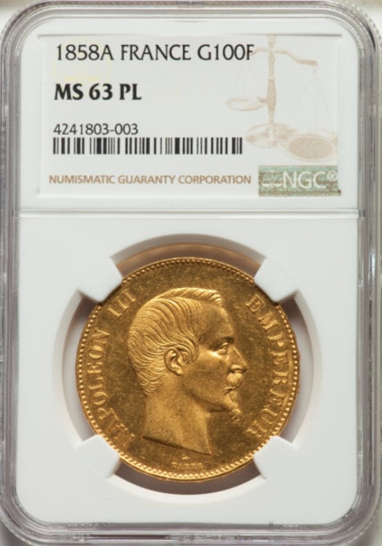 アンティークコイン フランス 1858-A年 ナポレオンIII世 100