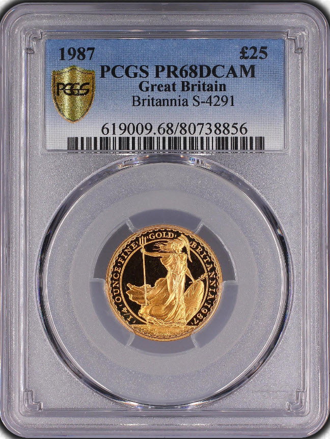箱付き1987年エリザベスⅡ オールド 25ポンド金貨PCGS PR68 DCAM