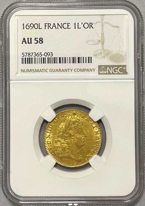 レア度2-R2】フランス 1690-L年 ルイ14世 1ルイドール金貨 NGC