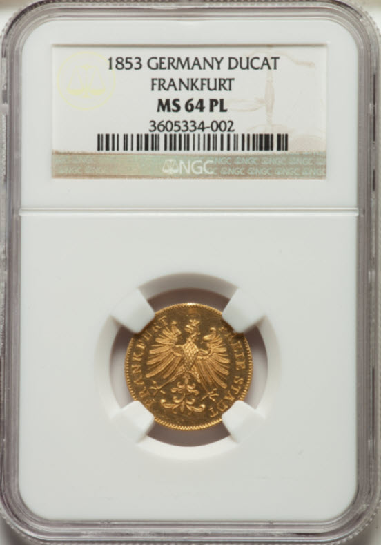 動画あり】ドイツ 1853年 フランクフルト 自由都市 1ダカット金貨 NGC
