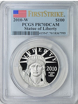 【動画あり】プラチナイーグル100ドル1オンス2010-W$100Platinum-Eagle-PCGSPR70-Deep-Cameo-ファーストストライク