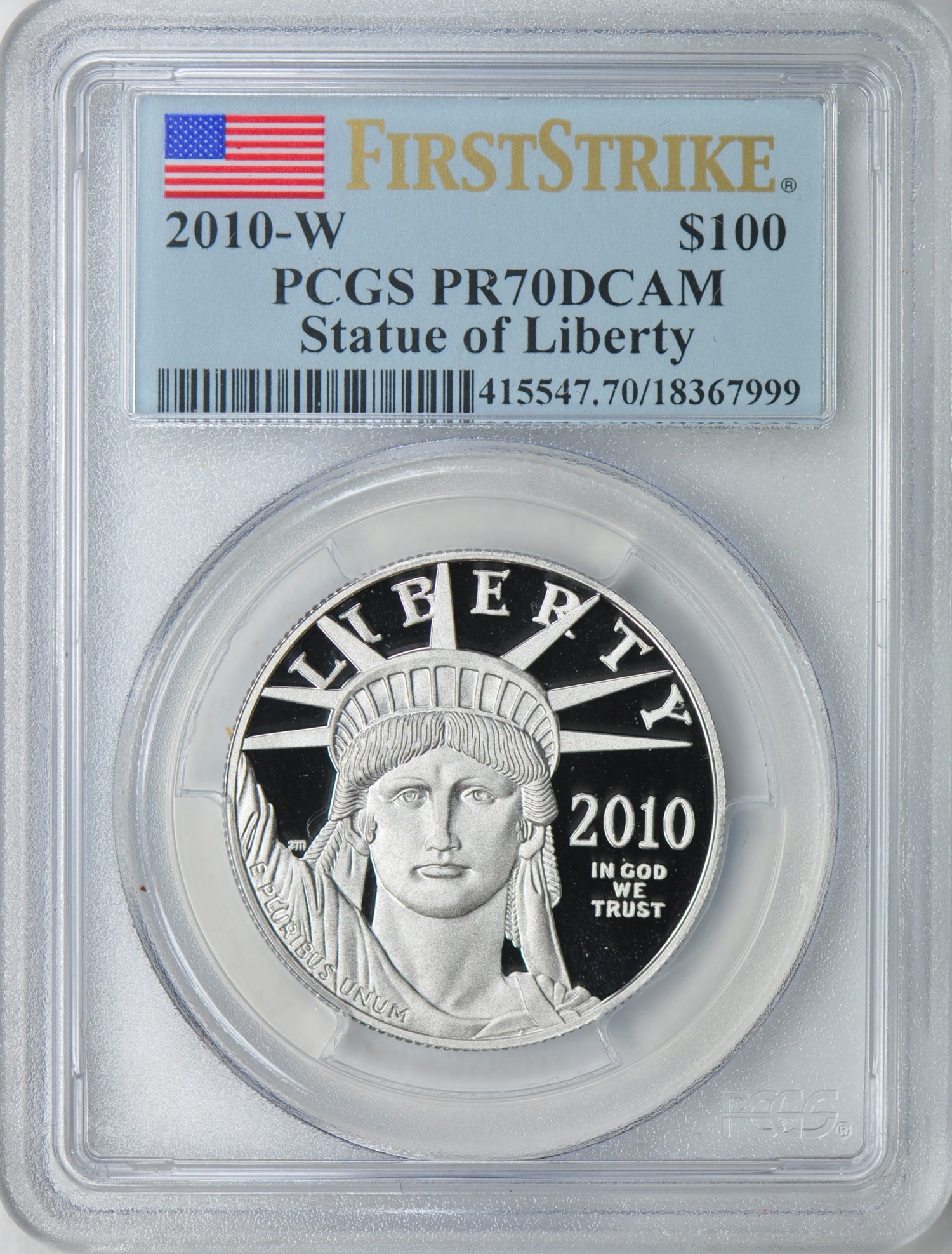 【動画あり】プラチナイーグル100ドル1オンス2010-W$100Platinum-Eagle-PCGSPR70-Deep-Cameo-ファーストストライク
