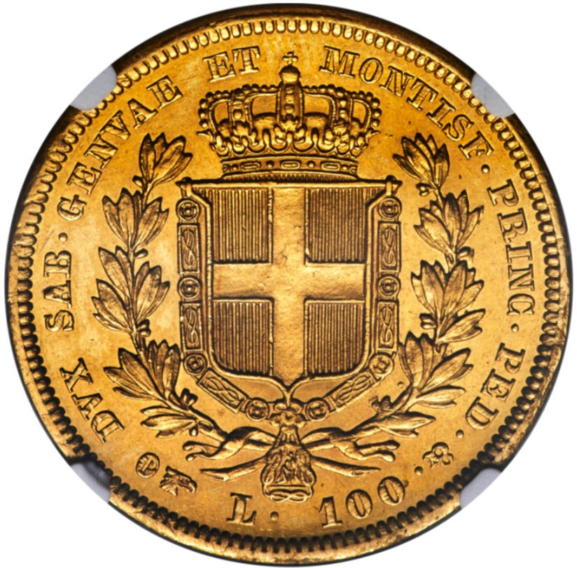 1835年/イタリア/サルデーニャ/AU58/カルロアルベルト/金貨/100リラ 1835年/イタリア/サルデーニャ/AU58/カルロアルベルト/金貨/100