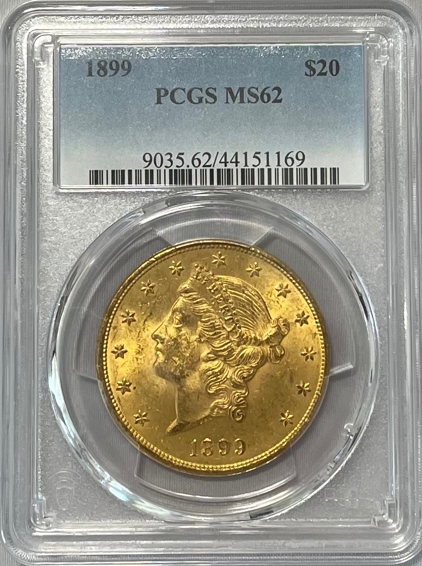 【資産防衛】アンティークコイン アメリカ 20ドル金貨 リバティヘッド1899 $20 PCGS-MS62