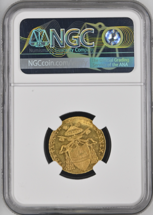 【動画あり】【レア度1-R1】イタリア 1829-B年 空位時代 1ドッピア金貨 NGC-MS63