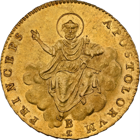 【動画あり】【レア度1-R1】イタリア 1829-B年 空位時代 1ドッピア金貨 NGC-MS63