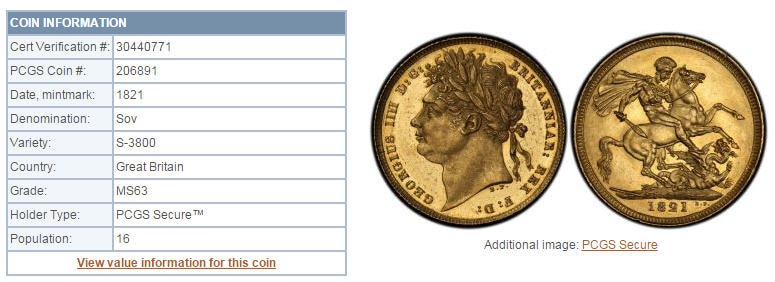 初年発行 1821年 ジョージ4世 ソブリン 金貨 イギリス NGC MS61 初年発行 1821年 ジョージ4世 ソブリン 金貨 イギリス NGC MS61