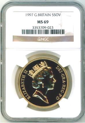 残存2枚】1997 グレートブリテン5ソブリン金貨 NGC MS69 | イギリス