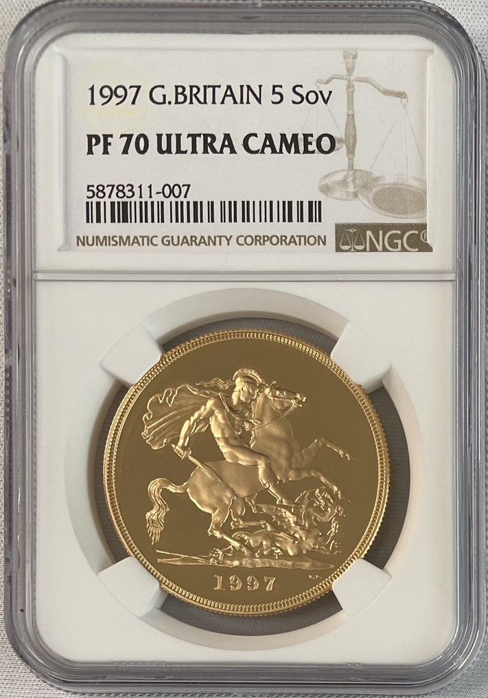 動画あり】グレートブリテン 1997年エリザベス5ポンドプルーフ金貨NGC