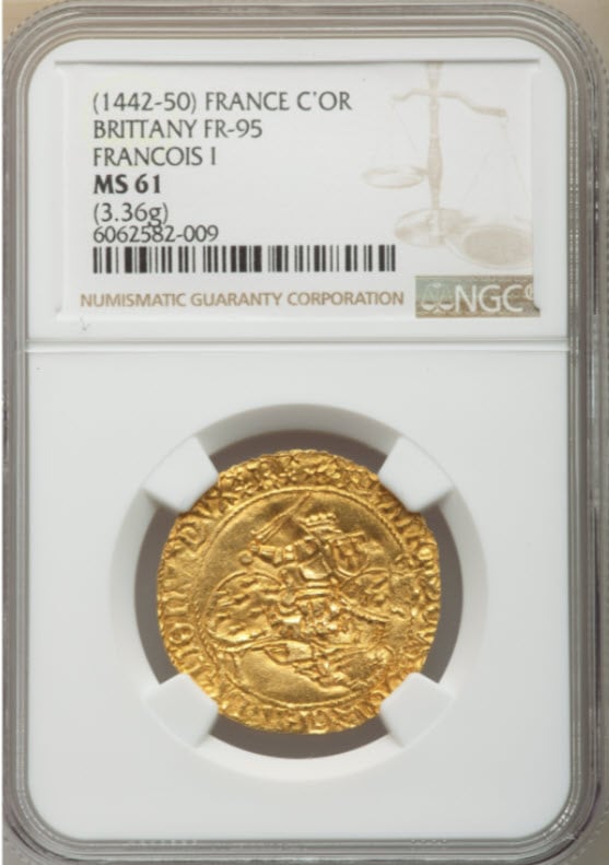 フランス 1442-50年 フランソワ1世 エキュドール金貨NGC-MS61