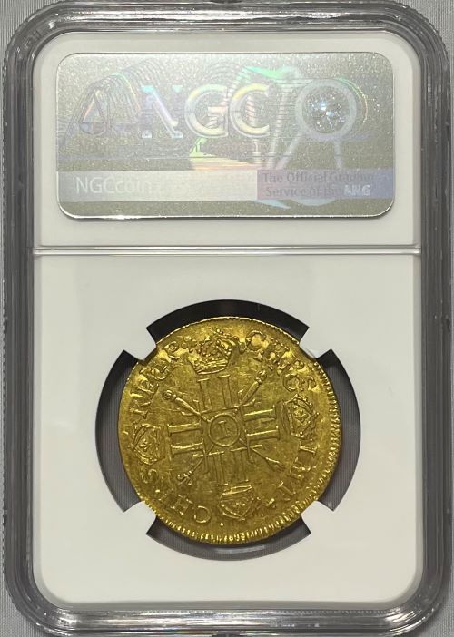 【動画あり】【レア度2-R2】フランス 1702-I年 ルイ14世 2ルイドール金貨 NGC-AU58