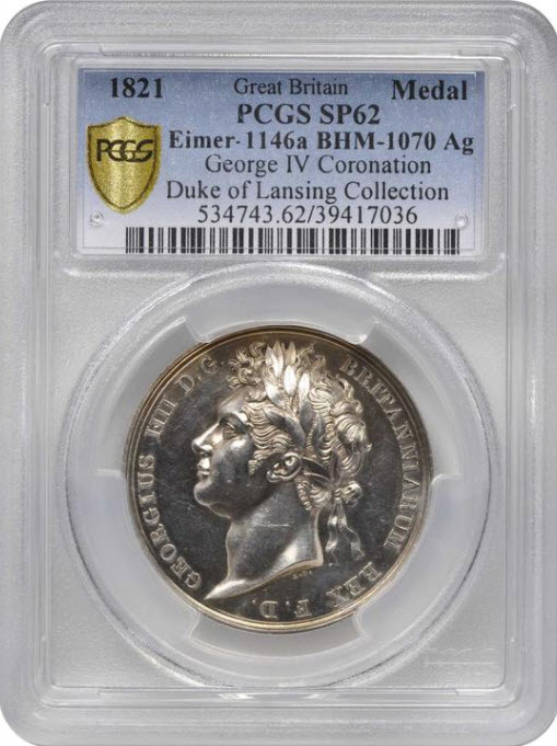グレートブリテン1821年ジョージ4世戴冠式シルバーメダルPCGS-SP62