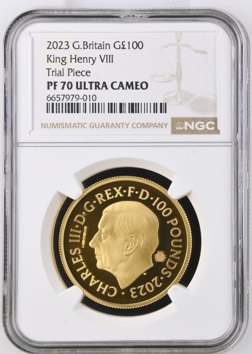【トライアル・ピース】NGC鑑定 モダンコイン 2023年 グレートブリテン ヘンリー8世 100ポンド プルーフ金貨 PF70 UCAM 箱付き