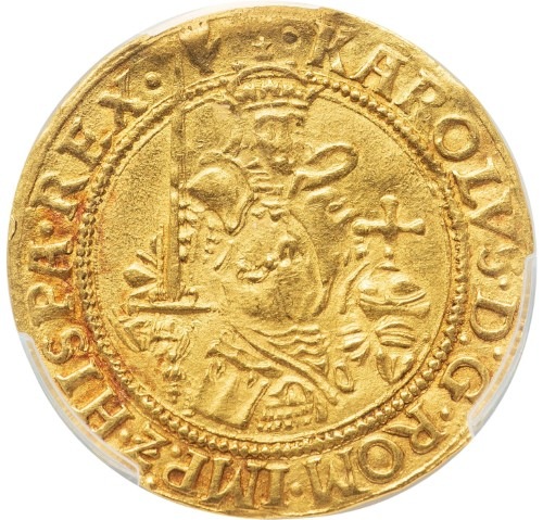 【動画あり】アンティークコイン ベルギー ブラバント公国 1506-55年 カール5世 1レアルドール金貨 PCGS-AU58