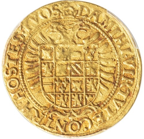 【動画あり】アンティークコイン ベルギー ブラバント公国 1506-55年 カール5世 1レアルドール金貨 PCGS-AU58