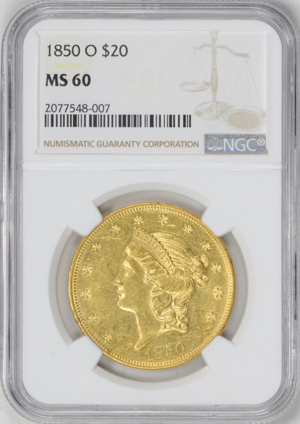 アンティークコイン アメリカ 20ドルプルーフ金貨リバティヘッド1850-O $20 Liberty Head Double Eagle