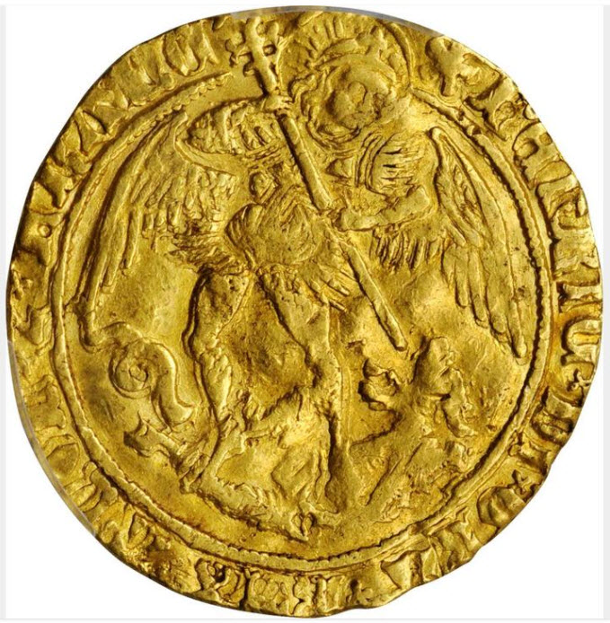 グレートブリテン1495-1498年ヘンリー7世エンジェル金貨PCGS-AU50