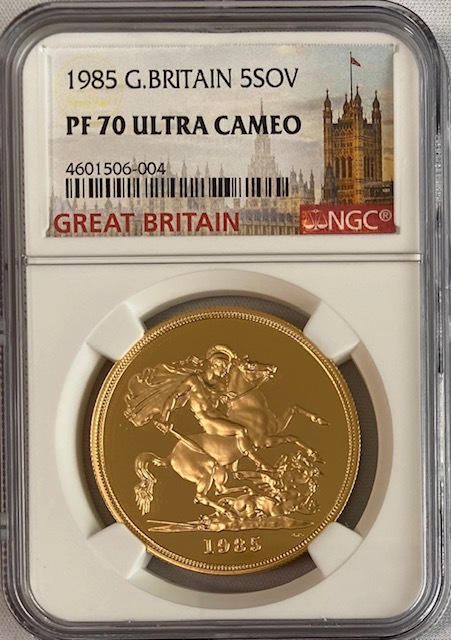 グレートブリテン1985年エリザベスII世5ポンドプルーフ金貨NGC