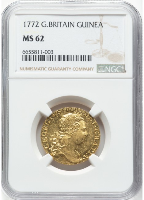 【動画あり】【レア度1 R1】アンティークコイン イギリス 1772年 ジョージ3世 1ギニー金貨 NGC-MS62