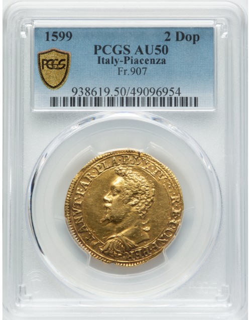 【動画あり】【レア度3 R3】アンティークコイン イタリア 1599年 ラヌッチョ1世・ファルネーゼ 2ドッピア金貨 PCGS-AU50