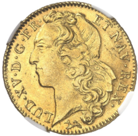 【レア度2-R2】フランス 1742-L年 ルイ15世 2ルイドール金貨 NGC-MS62