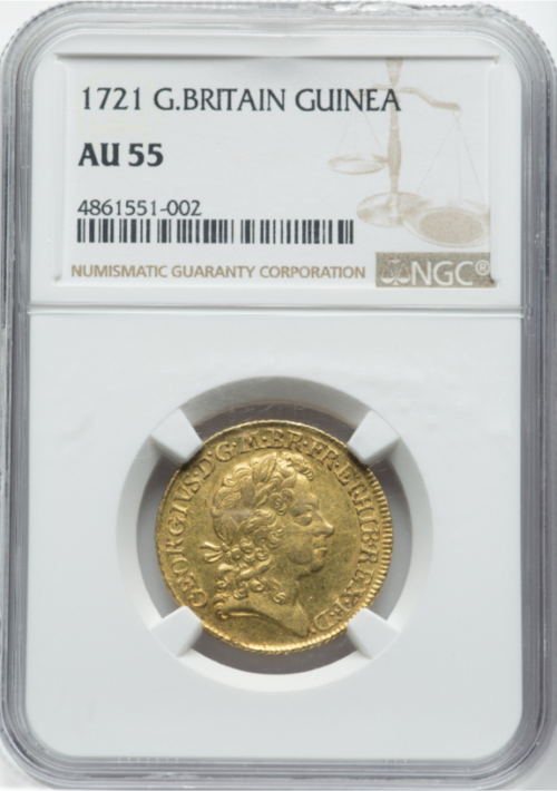 アンティークコイン グレートブリテン 1721年 ジョージ1世 1ギニー金貨 NGC-AU55