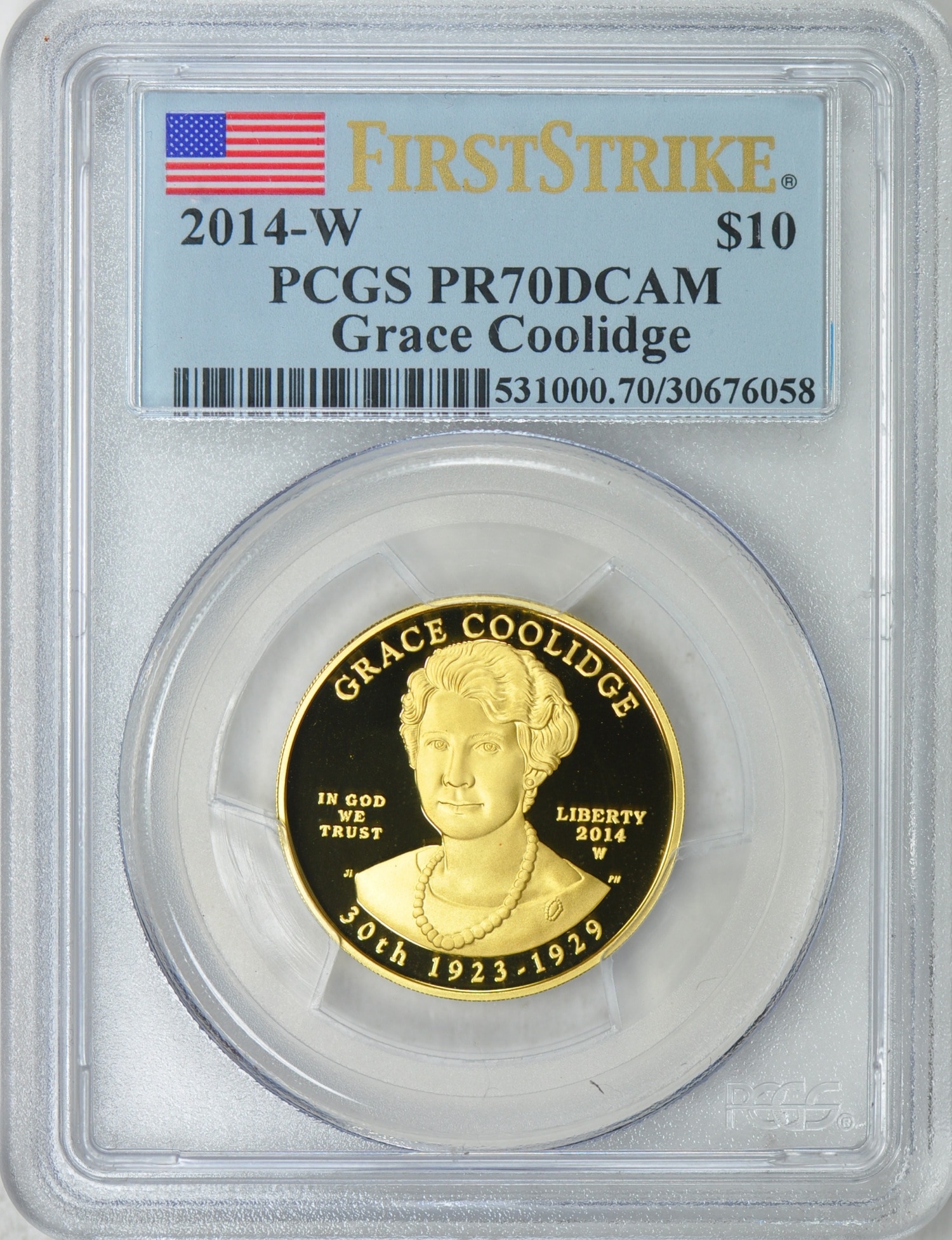 動画あり】2014-W 10ドル金貨 グレースクーリッジ PCGS Proof-70