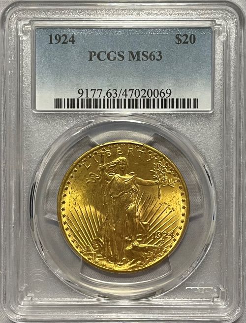 【資産防衛】アンティークコイン アメリカ 1924年 20ドル金貨 ダブルイーグル セントゴーデンズ PCGS-MS63