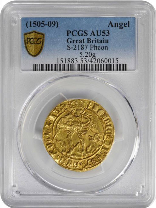 グレートブリテン1505-09年ヘンリー7世エンジェル金貨PCGS-AU53