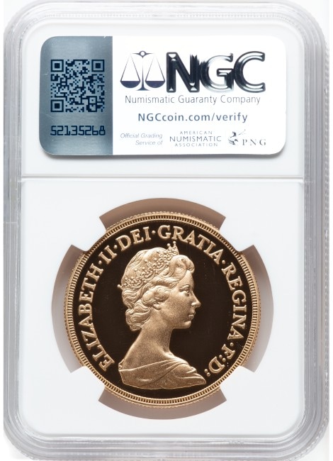 グレートブリテン 1981年 エリザベス2世 クィンタプル・ソブリン 5ポンド金貨 NGC-PF70 UCAM